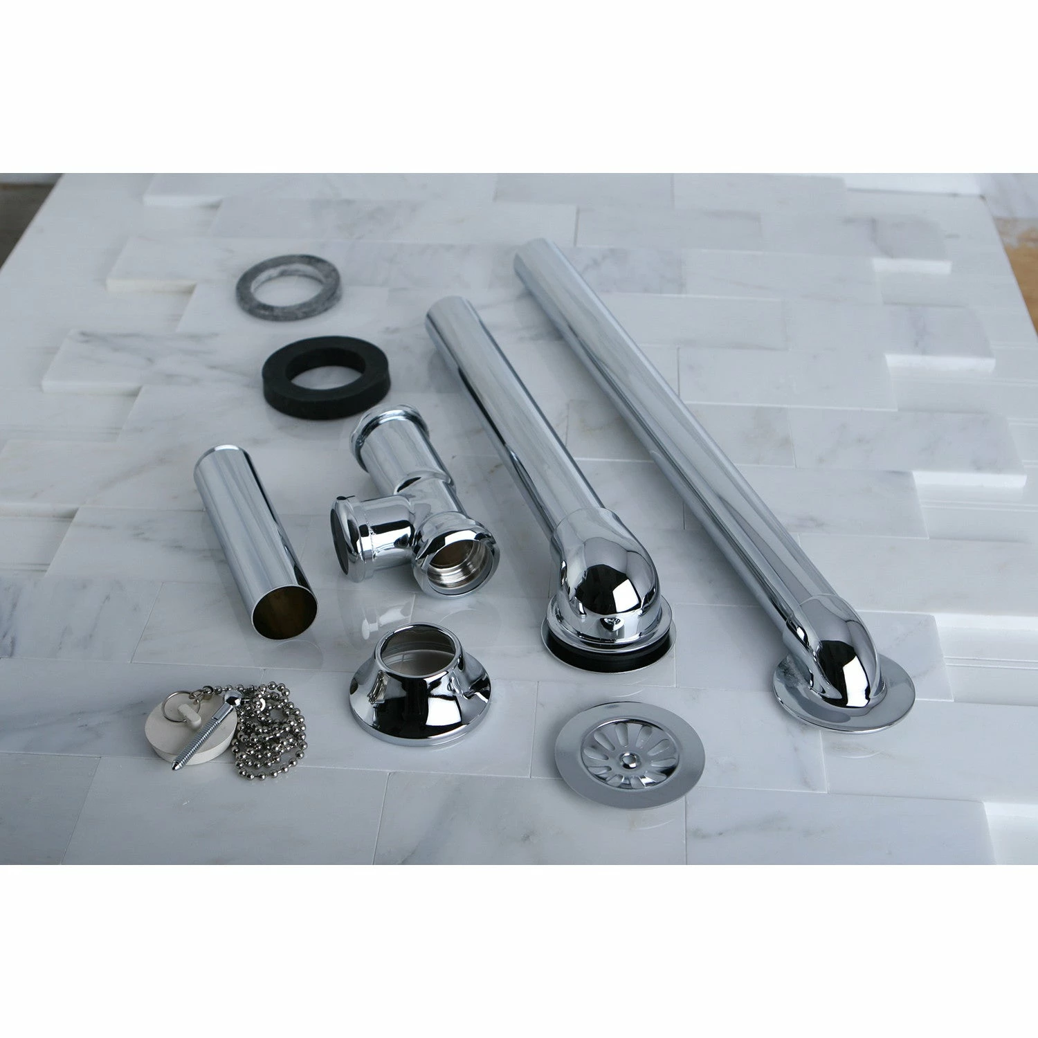 Vintage CC2091 Brass Chain And Stopper Tub Waste And Overflow, Polished Chrome - Image 2