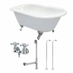 Aqua Eden KCT3D543019C1 54-Inch Cast Iron Roll Top Clawfoot Tub Combo With Faucet And Supply Lines, White/Polished Chrome