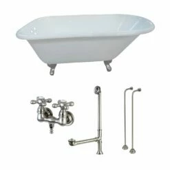 Aqua Eden KCT3D543019C8 54-Inch Cast Iron Roll Top Clawfoot Tub Combo With Faucet And Supply Lines, White/Brushed Nickel