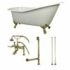 Aqua Eden KCT7D653129C2 62-Inch Cast Iron Single Slipper Clawfoot Tub Combo With Faucet And Supply Lines, White/Polished Brass
