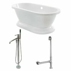 Aqua Eden KT7PE672824B1 67-Inch Acrylic Double Ended Pedestal Tub Combo With Faucet And Supply Lines, White/Polished Chrome