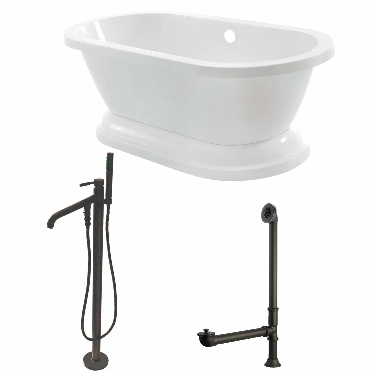 Aqua Eden KT7PE672824B5 67-Inch Acrylic Double Ended Pedestal Tub Combo With Faucet And Supply Lines, White/Oil Rubbed Bronze