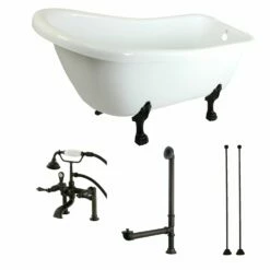 Aqua Eden KTDE692823C5 67-Inch Acrylic Single Slipper Clawfoot Tub Combo With Faucet And Supply Lines, White/Oil Rubbed Bronze