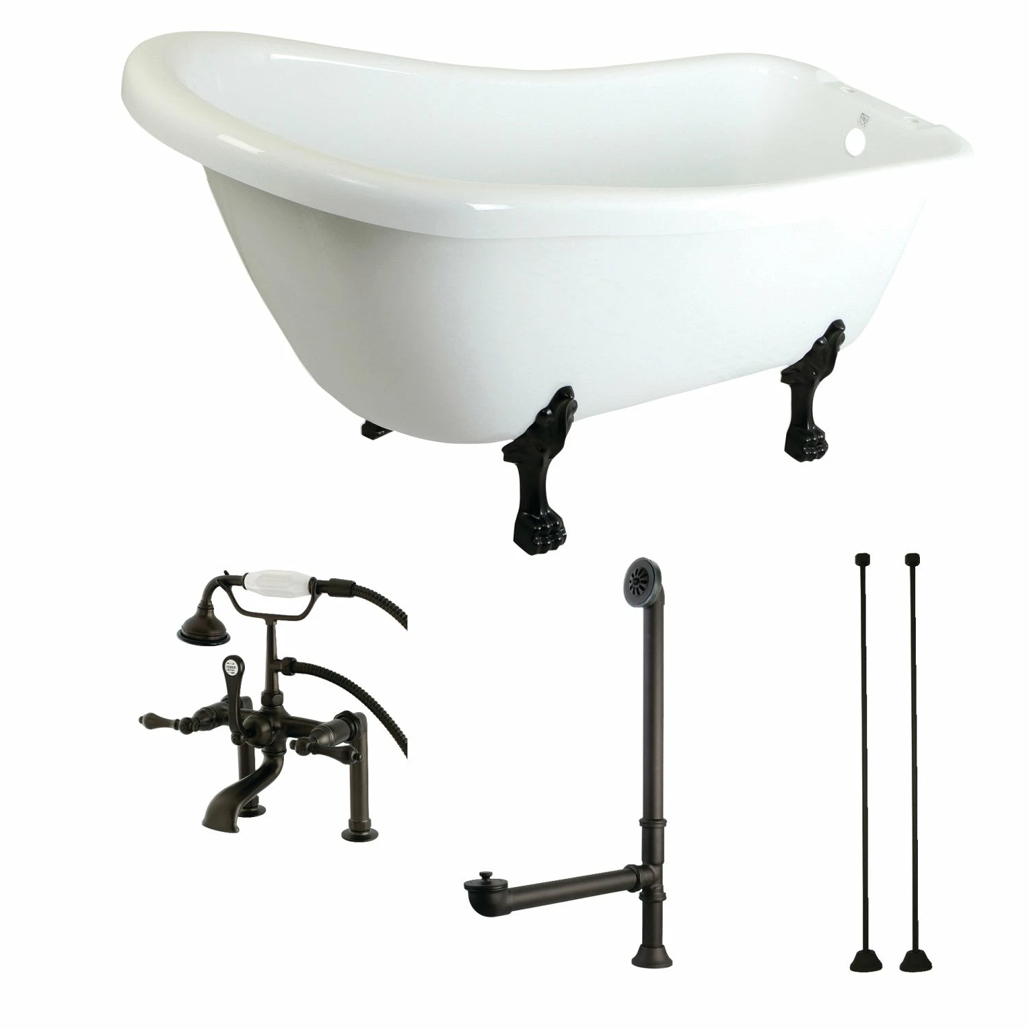 Aqua Eden KTDE692823C5 67-Inch Acrylic Single Slipper Clawfoot Tub Combo With Faucet And Supply Lines, White/Oil Rubbed Bronze