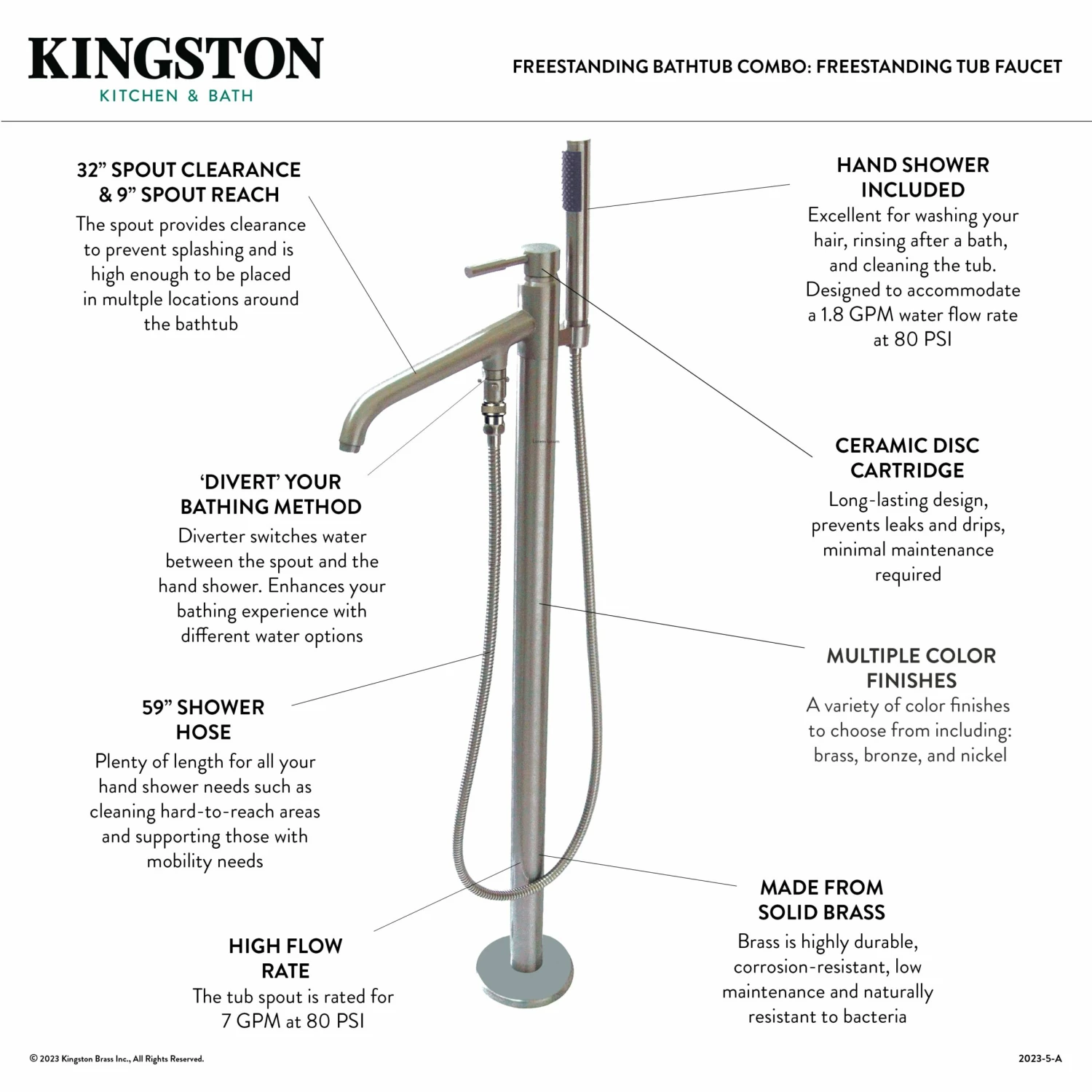 Aqua Eden KTRS592928A5 59-Inch Acrylic Single Slipper Freestanding Tub Combo With Faucet And Drain, White/Oil Rubbed Bronze - Image 3