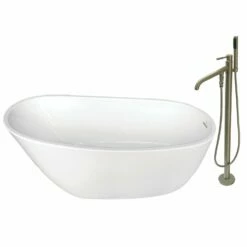 Aqua Eden KTRS592928A8 59-Inch Acrylic Single Slipper Freestanding Tub Combo With Faucet And Drain, White/Brushed Nickel