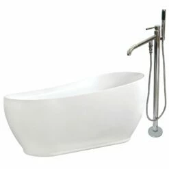 Aqua Eden KTRS723432A1 71-Inch Acrylic Single Slipper Freestanding Tub Combo With Faucet And Drain, White/Polished Chrome