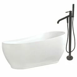 Aqua Eden KTRS723432A5 71-Inch Acrylic Single Slipper Freestanding Tub Combo With Faucet And Drain, White/Oil Rubbed Bronze