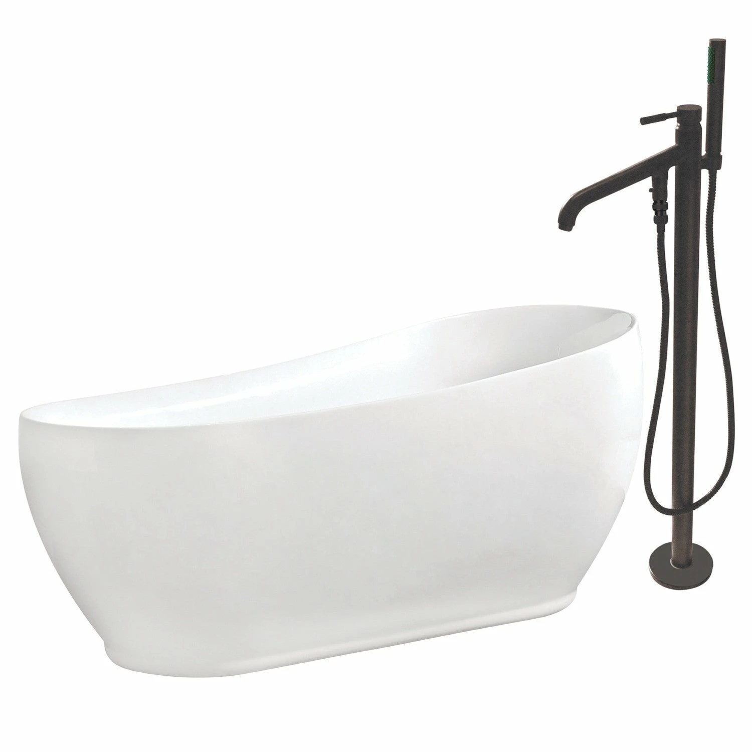 Aqua Eden KTRS723432A5 71-Inch Acrylic Single Slipper Freestanding Tub Combo With Faucet And Drain, White/Oil Rubbed Bronze