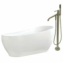 Aqua Eden KTRS723432A8 71-Inch Acrylic Single Slipper Freestanding Tub Combo With Faucet And Drain, White/Brushed Nickel