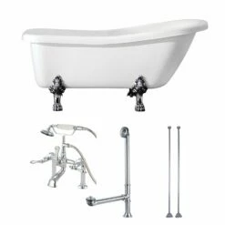 Aqua Eden KVTDE692823C1 67-Inch Acrylic Single Slipper Clawfoot Tub Combo With Faucet And Supply Lines, White/Polished Chrome