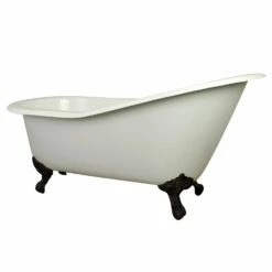 Aqua Eden NHVCT7D653129B5 62-Inch Cast Iron Single Slipper Clawfoot Tub With 7-Inch Faucet Drillings, White/Oil Rubbed Bronze