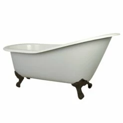 Aqua Eden NHVCT7D653129B6 62-Inch Cast Iron Single Slipper Clawfoot Tub With 7-Inch Faucet Drillings, White/Naples Bronze