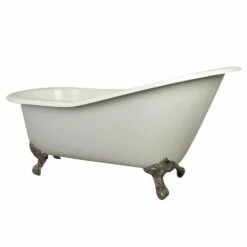 Aqua Eden NHVCT7D653129B8 62-Inch Cast Iron Single Slipper Clawfoot Tub With 7-Inch Faucet Drillings, White/Brushed Nickel