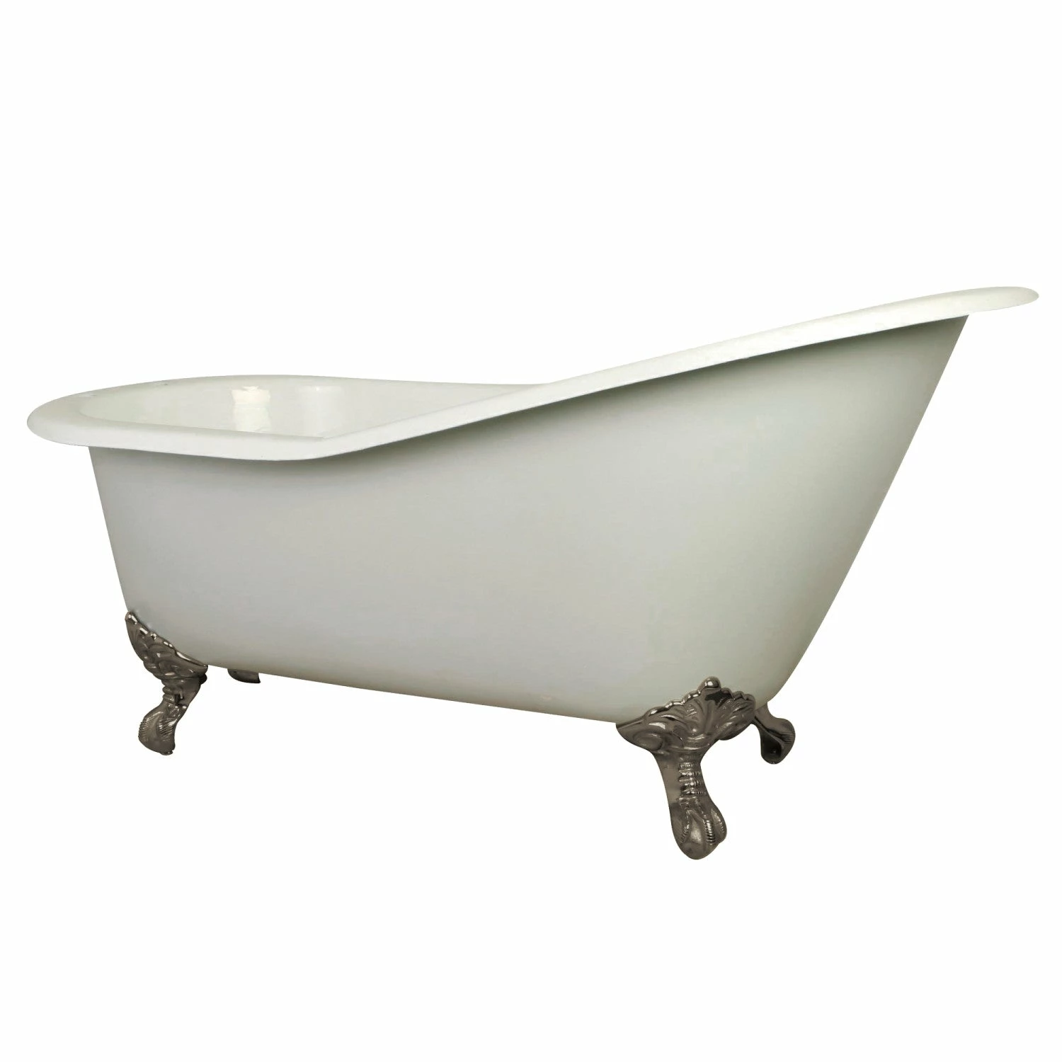 Aqua Eden NHVCT7D653129B8 62-Inch Cast Iron Single Slipper Clawfoot Tub With 7-Inch Faucet Drillings, White/Brushed Nickel