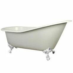 Aqua Eden NHVCT7D653129BW 62-Inch Cast Iron Single Slipper Clawfoot Tub With 7-Inch Faucet Drillings, White