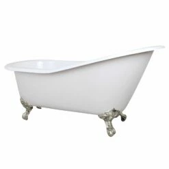Aqua Eden NHVCTND653129B8 61-Inch Cast Iron Single Slipper Clawfoot Tub (No Faucet Drillings), White/Brushed Nickel