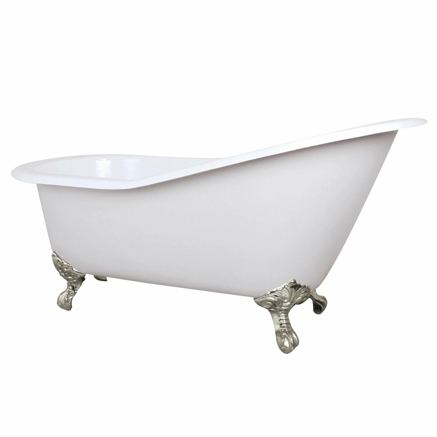 Aqua Eden NHVCTND653129B8 61-Inch Cast Iron Single Slipper Clawfoot Tub (No Faucet Drillings), White/Brushed Nickel