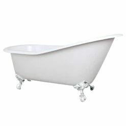 Aqua Eden NHVCTND653129BW 61-Inch Cast Iron Single Slipper Clawfoot Tub (No Faucet Drillings), White