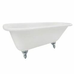 Aqua Eden NHVCTND673123T1 66-Inch Cast Iron Roll Top Clawfoot Tub (No Faucet Drillings), White/Polished Chrome