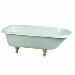 Aqua Eden NHVCTND673123T2 66-Inch Cast Iron Roll Top Clawfoot Tub (No Faucet Drillings), White/Polished Brass