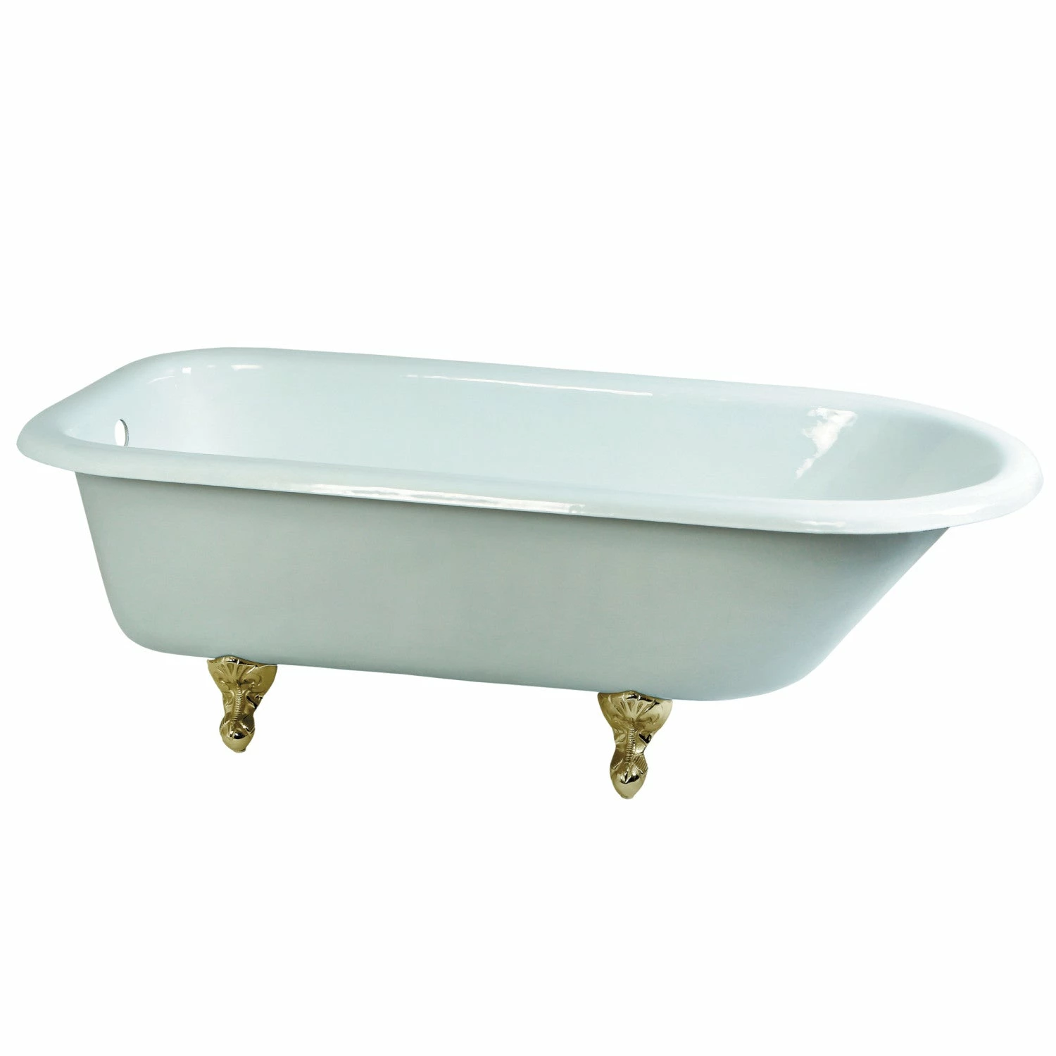 Aqua Eden NHVCTND673123T2 66-Inch Cast Iron Roll Top Clawfoot Tub (No Faucet Drillings), White/Polished Brass