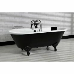 Aqua Eden VBT7D663013NB0 66-Inch Cast Iron Double Ended Clawfoot Tub With 7-Inch Faucet Drillings, Black/White/Matte Black
