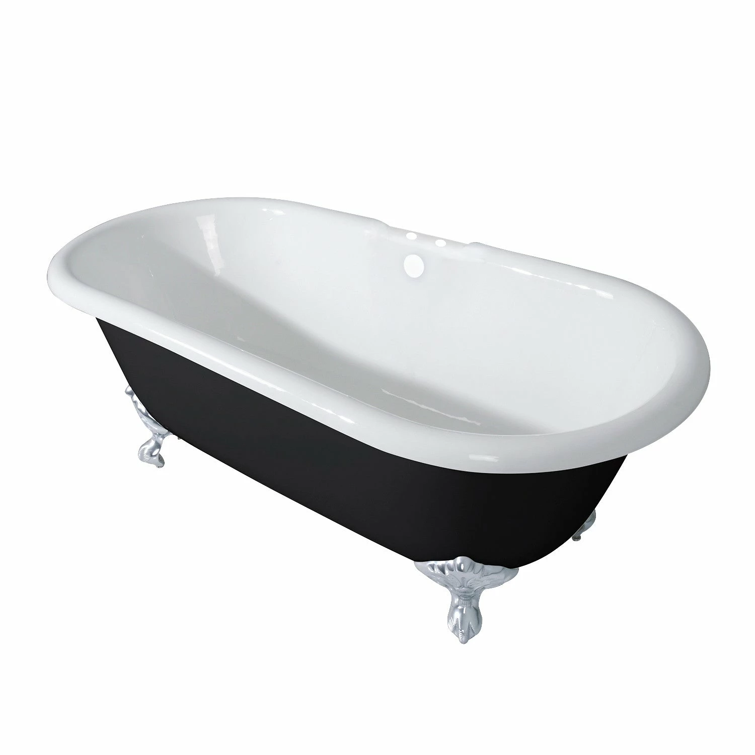 Aqua Eden VBT7D663013NB1 66-Inch Cast Iron Double Ended Clawfoot Tub With 7-Inch Faucet Drillings, Black/White/Polished Chrome - Image 11