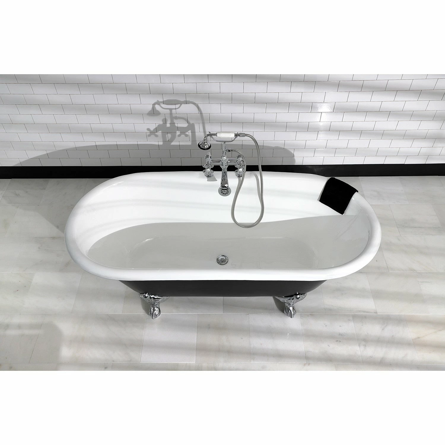 Aqua Eden VBT7D663013NB1 66-Inch Cast Iron Double Ended Clawfoot Tub With 7-Inch Faucet Drillings, Black/White/Polished Chrome - Image 3