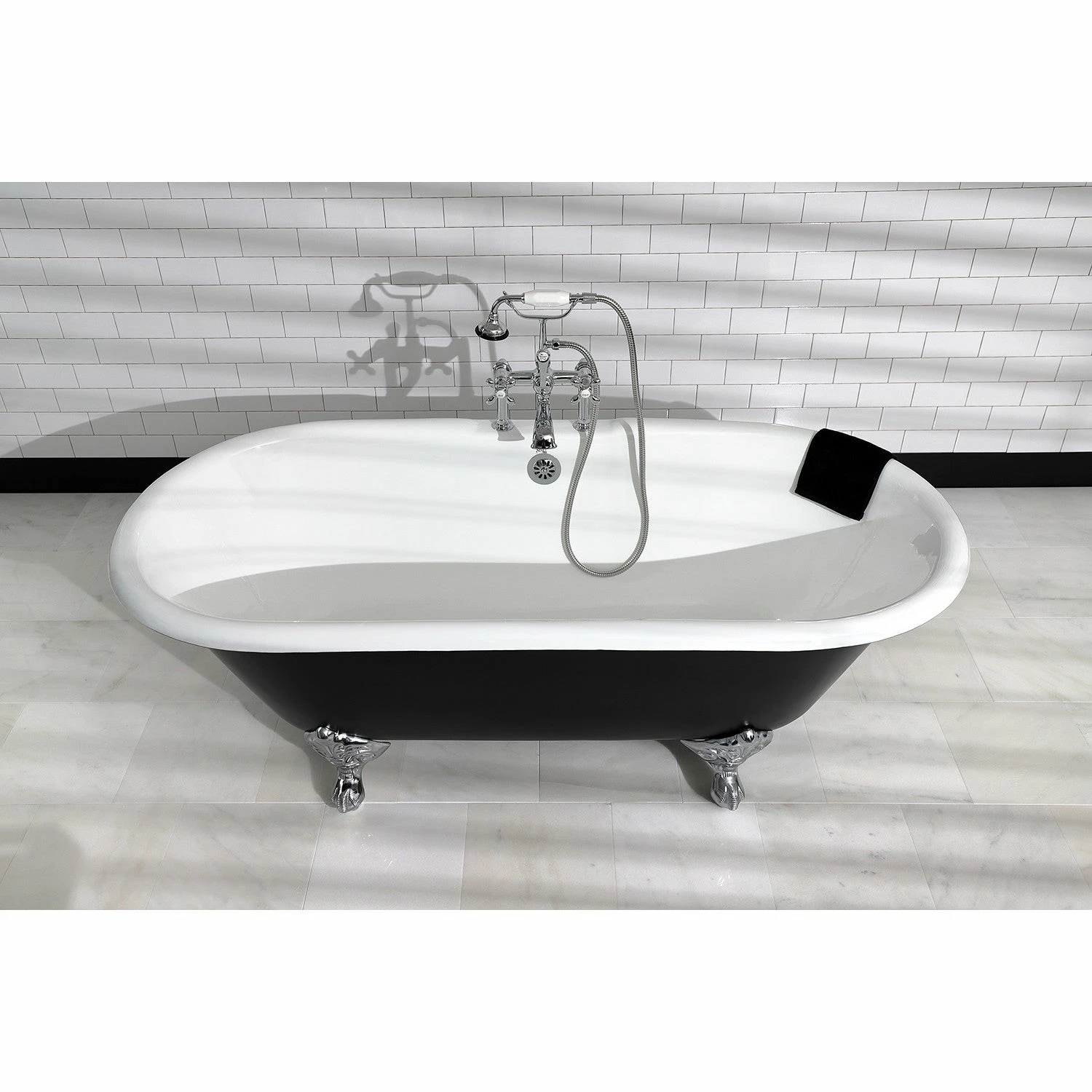 Aqua Eden VBT7D663013NB1 66-Inch Cast Iron Double Ended Clawfoot Tub With 7-Inch Faucet Drillings, Black/White/Polished Chrome - Image 4