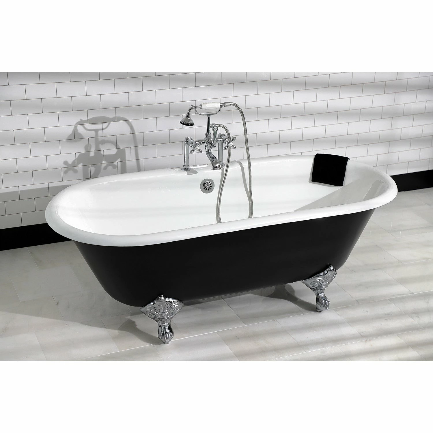 Aqua Eden VBT7D663013NB1 66-Inch Cast Iron Double Ended Clawfoot Tub With 7-Inch Faucet Drillings, Black/White/Polished Chrome - Image 5