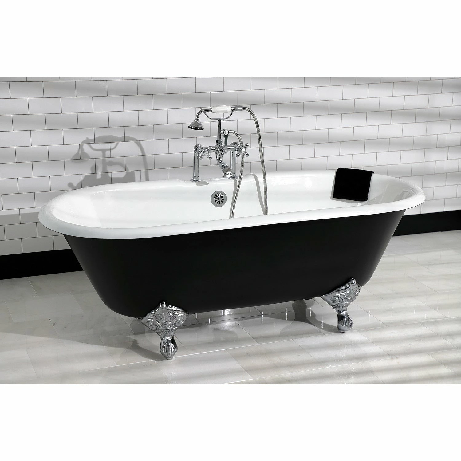 Aqua Eden VBT7D663013NB1 66-Inch Cast Iron Double Ended Clawfoot Tub With 7-Inch Faucet Drillings, Black/White/Polished Chrome - Image 6