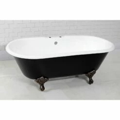 Aqua Eden VBT7D663013NB5 66-Inch Cast Iron Double Ended Clawfoot Tub With 7-Inch Faucet Drillings, Black/White/Oil Rubbed Bronze