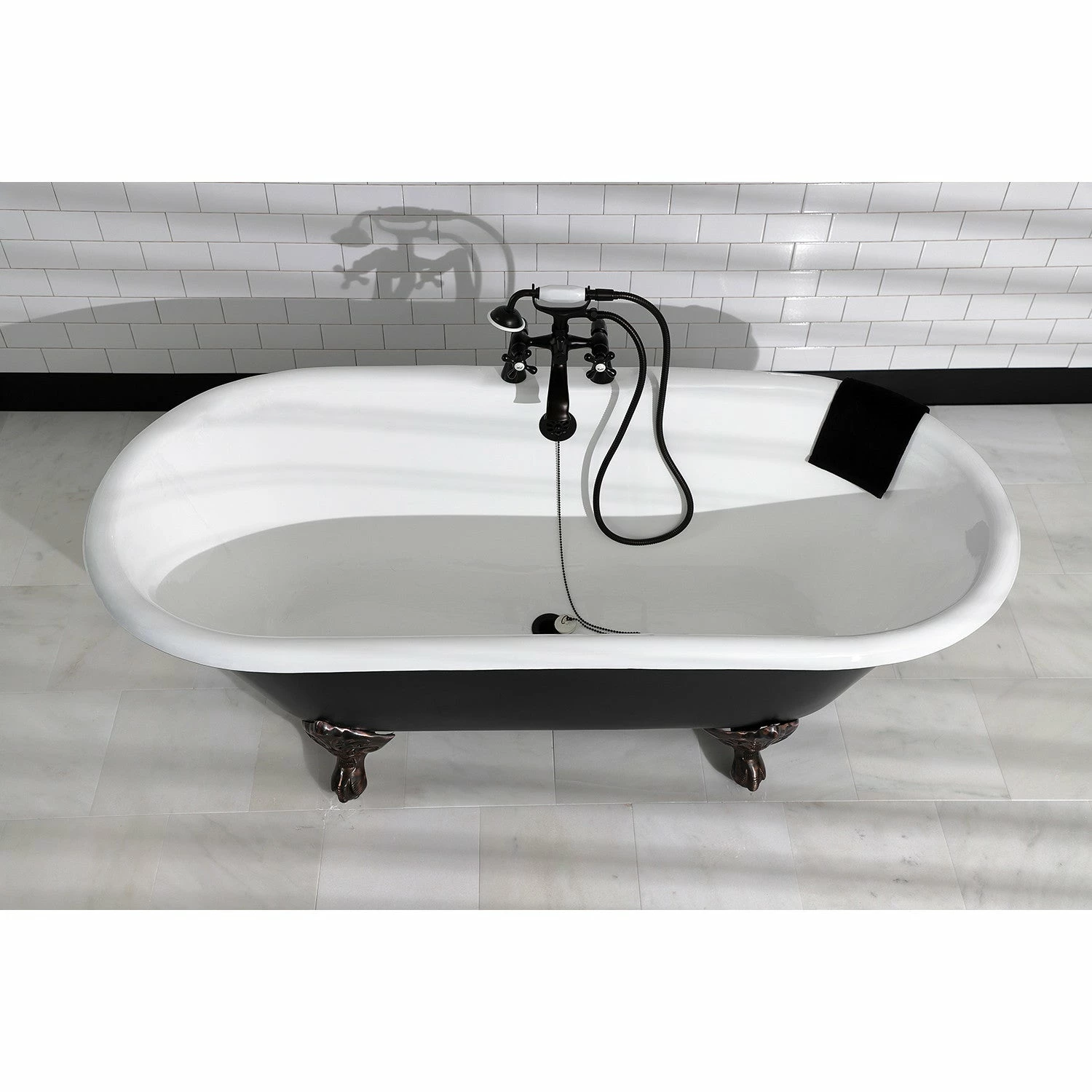 Aqua Eden VBT7D663013NB5 66-Inch Cast Iron Double Ended Clawfoot Tub With 7-Inch Faucet Drillings, Black/White/Oil Rubbed Bronze - Image 2