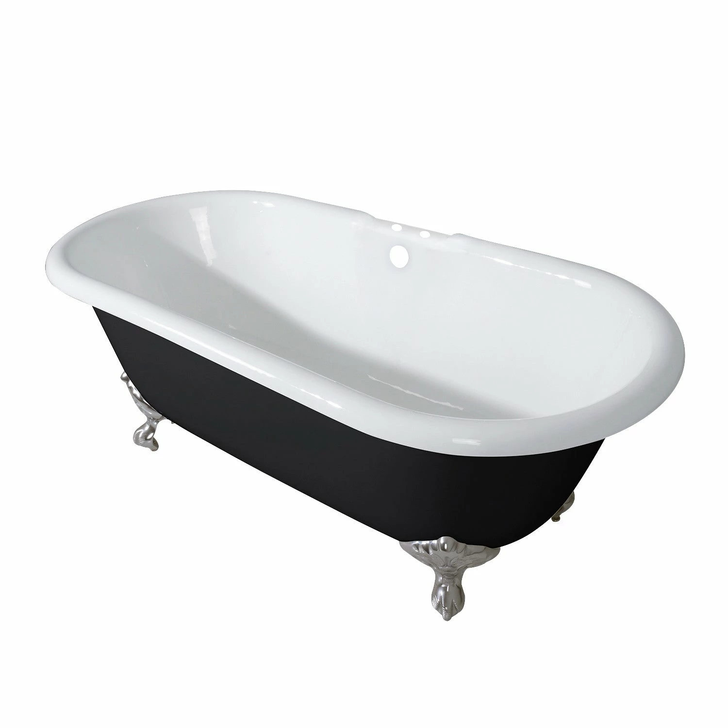 Aqua Eden VBT7D663013NB8 66-Inch Cast Iron Double Ended Clawfoot Tub With 7-Inch Faucet Drillings, Black/White/Brushed Nickel - Image 10