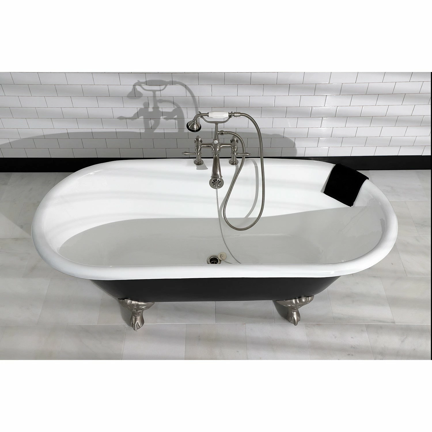 Aqua Eden VBT7D663013NB8 66-Inch Cast Iron Double Ended Clawfoot Tub With 7-Inch Faucet Drillings, Black/White/Brushed Nickel - Image 2