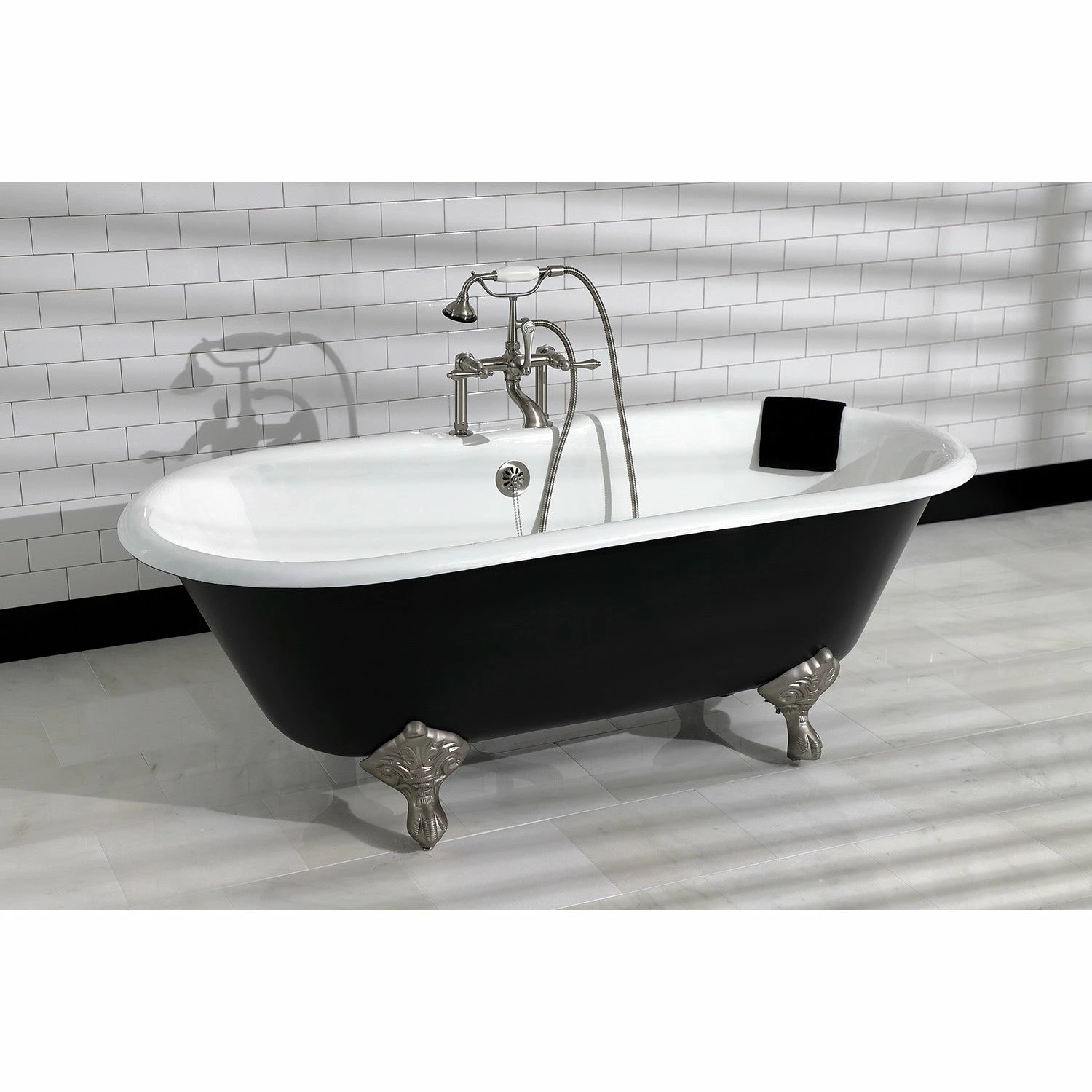 Aqua Eden VBT7D663013NB8 66-Inch Cast Iron Double Ended Clawfoot Tub With 7-Inch Faucet Drillings, Black/White/Brushed Nickel - Image 3