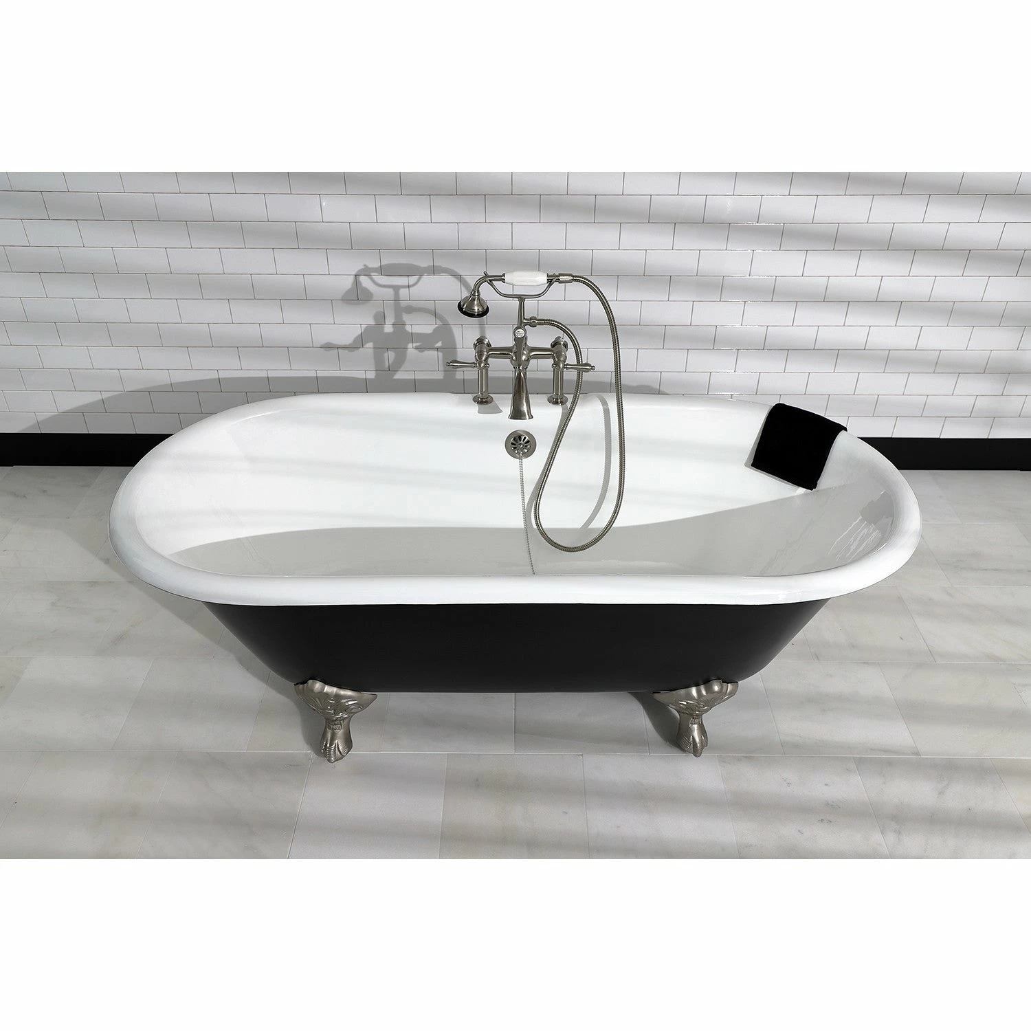 Aqua Eden VBT7D663013NB8 66-Inch Cast Iron Double Ended Clawfoot Tub With 7-Inch Faucet Drillings, Black/White/Brushed Nickel - Image 5