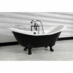 Aqua Eden VBT7D7231NC0 72-Inch Cast Iron Double Slipper Clawfoot Tub With 7-Inch Faucet Drillings, White/Matte Black