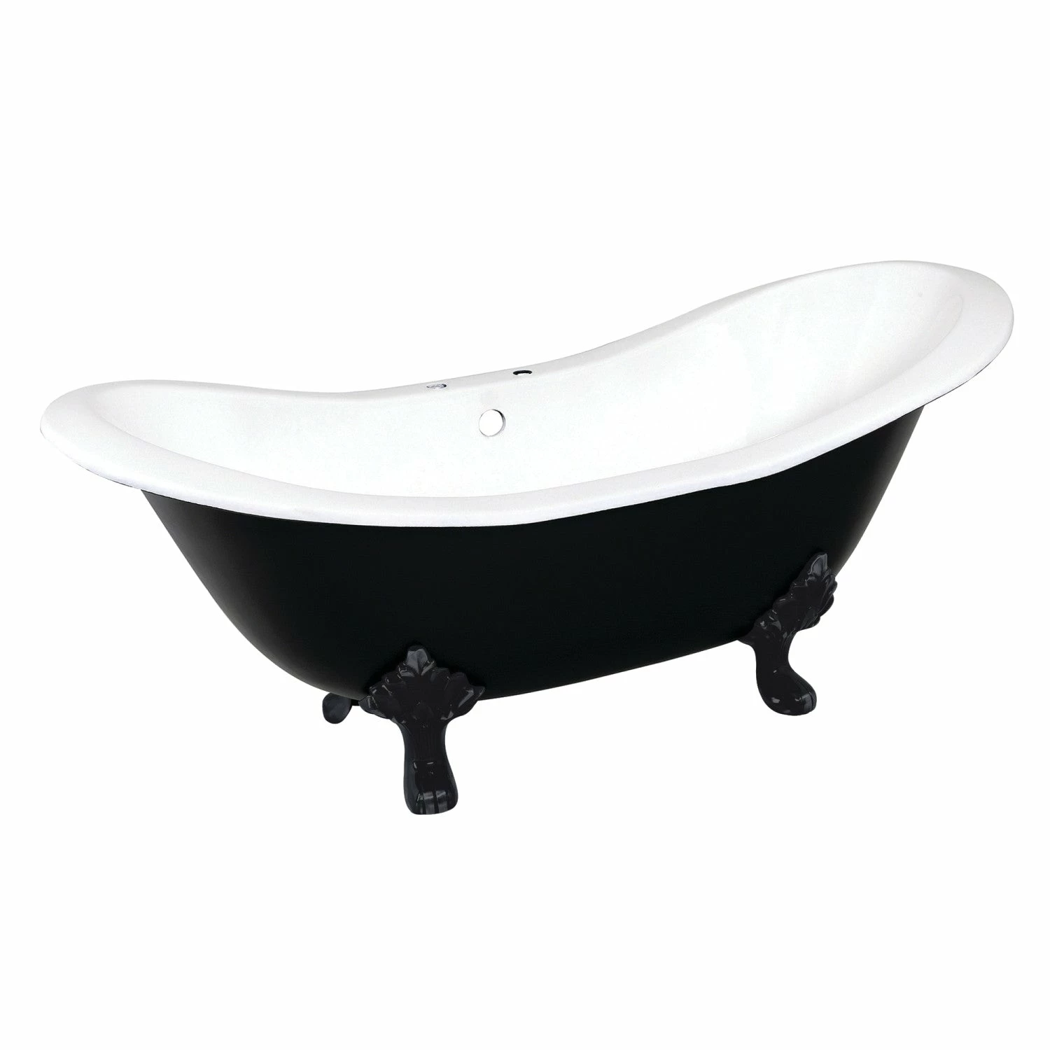 Aqua Eden VBT7D7231NC0 72-Inch Cast Iron Double Slipper Clawfoot Tub With 7-Inch Faucet Drillings, White/Matte Black - Image 2