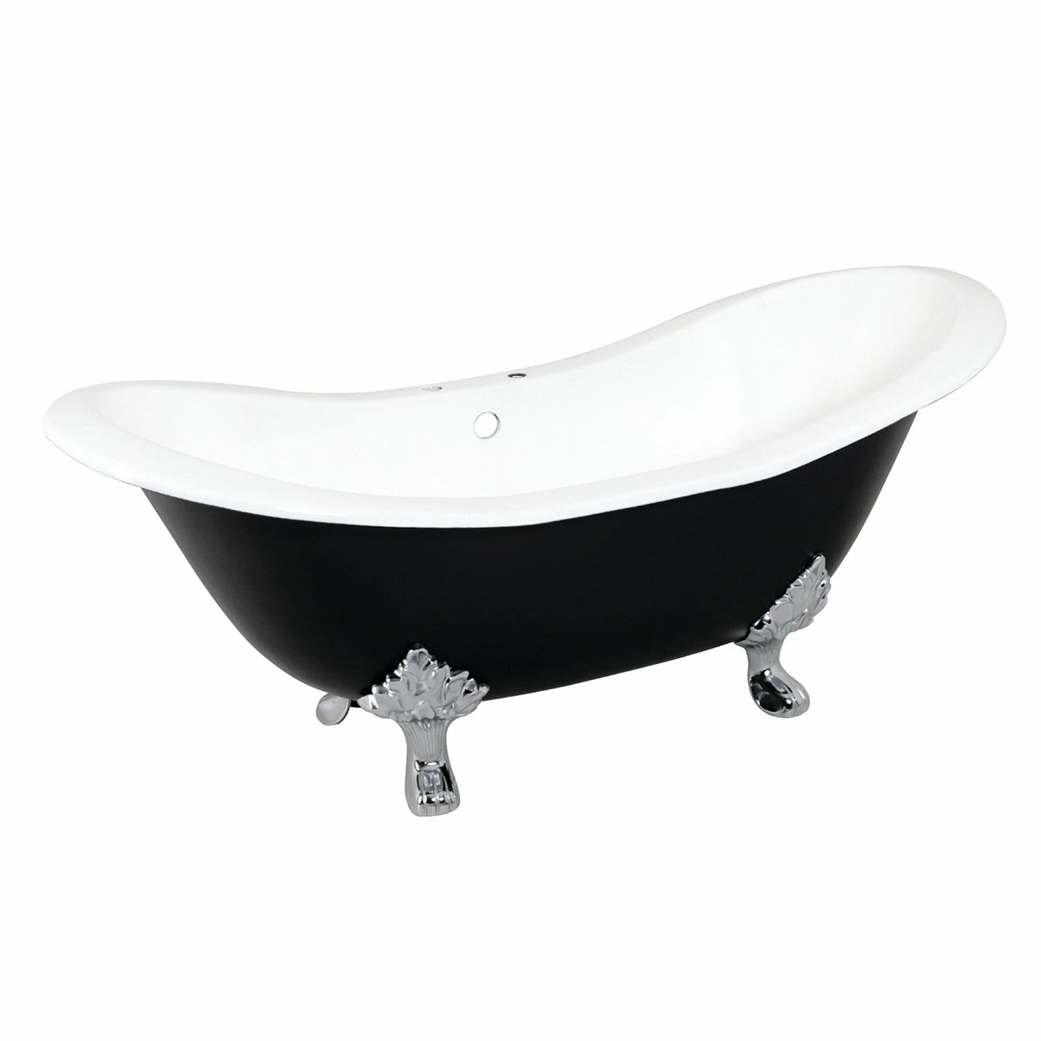 Aqua Eden VBT7D7231NC1 72-Inch Cast Iron Double Slipper Clawfoot Tub With 7-Inch Faucet Drillings, Black/White/Polished Chrome - Image 6
