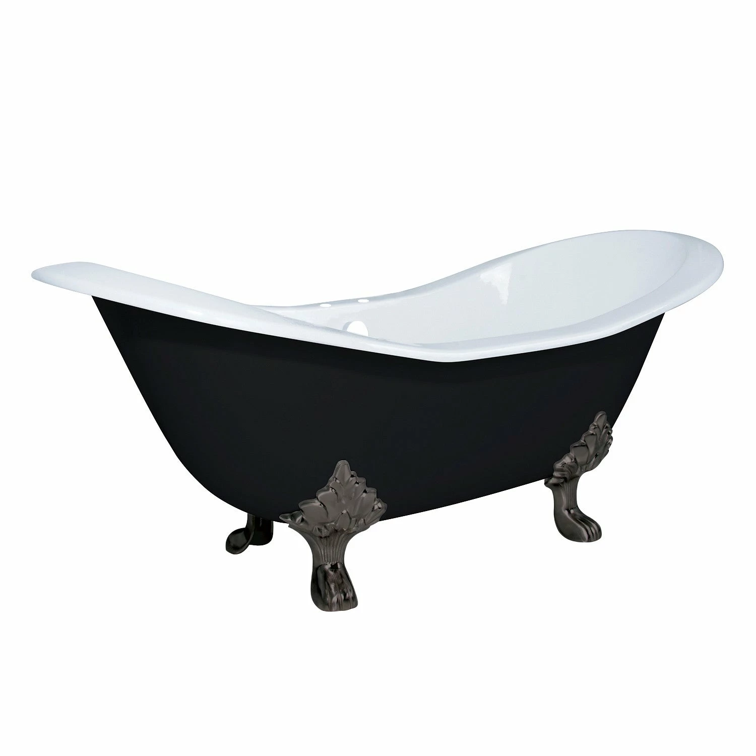 Aqua Eden VBT7D7231NC5 72-Inch Cast Iron Double Slipper Clawfoot Tub With 7-Inch Faucet Drillings, Black/White/Oil Rubbed Bronze - Image 4