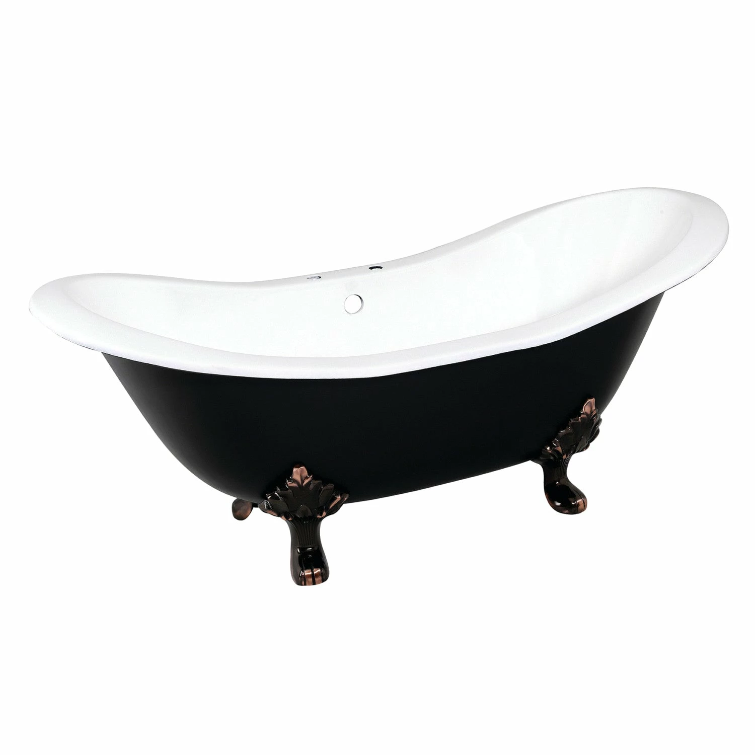 Aqua Eden VBT7D7231NC5 72-Inch Cast Iron Double Slipper Clawfoot Tub With 7-Inch Faucet Drillings, Black/White/Oil Rubbed Bronze - Image 5