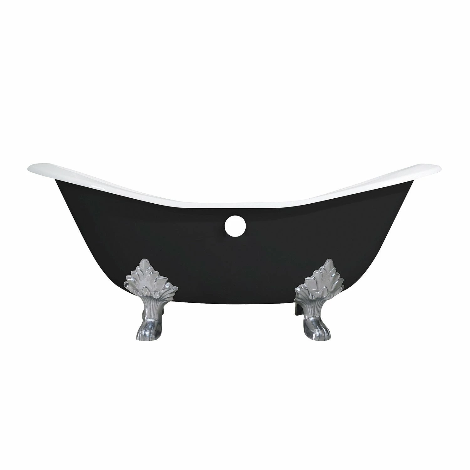 Aqua Eden VBT7D7231NC8 72-Inch Cast Iron Double Slipper Clawfoot Tub With 7-Inch Faucet Drillings, Black/White/Brushed Nickel - Image 4