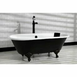 Aqua Eden VBTND663013NB0 66-Inch Cast Iron Double Ended Clawfoot Tub (No Faucet Drillings), White/Matte Black
