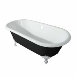 Aqua Eden VBTND663013NB1 66-Inch Cast Iron Double Ended Clawfoot Tub (No Faucet Drillings), Black/White/Polished Chrome