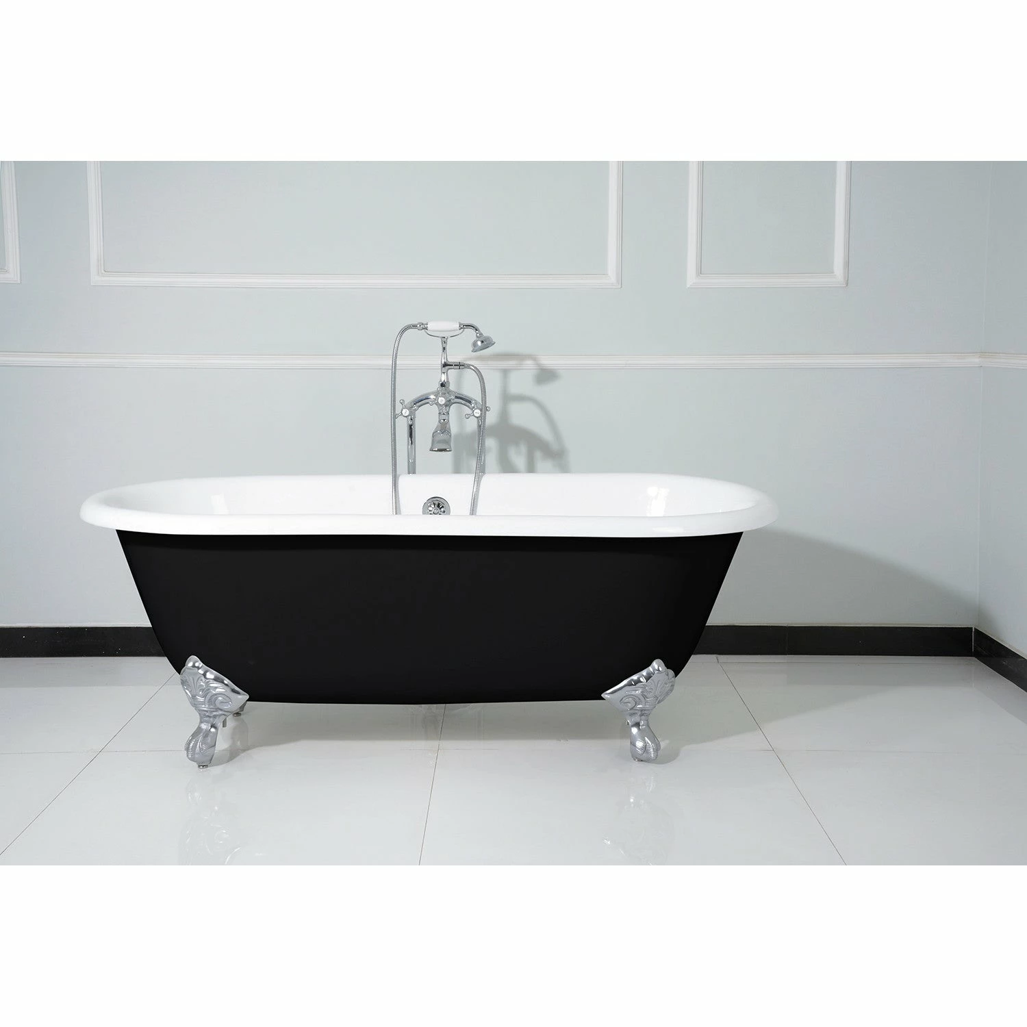 Aqua Eden VBTND663013NB1 66-Inch Cast Iron Double Ended Clawfoot Tub (No Faucet Drillings), Black/White/Polished Chrome - Image 5
