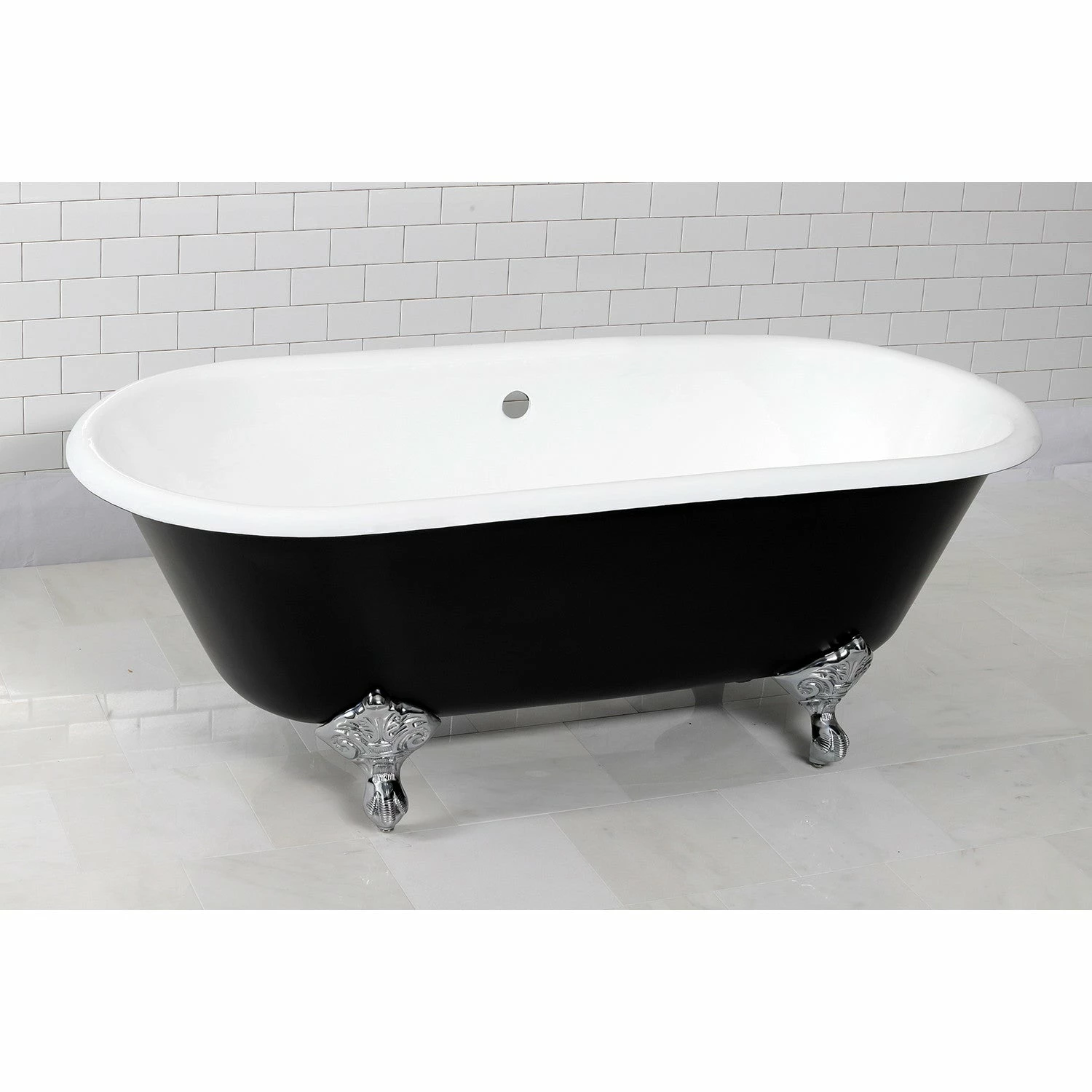 Aqua Eden VBTND663013NB1 66-Inch Cast Iron Double Ended Clawfoot Tub (No Faucet Drillings), Black/White/Polished Chrome - Image 6