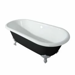 Aqua Eden VBTND663013NB8 66-Inch Cast Iron Double Ended Clawfoot Tub (No Faucet Drillings), Black/White/Brushed Nickel