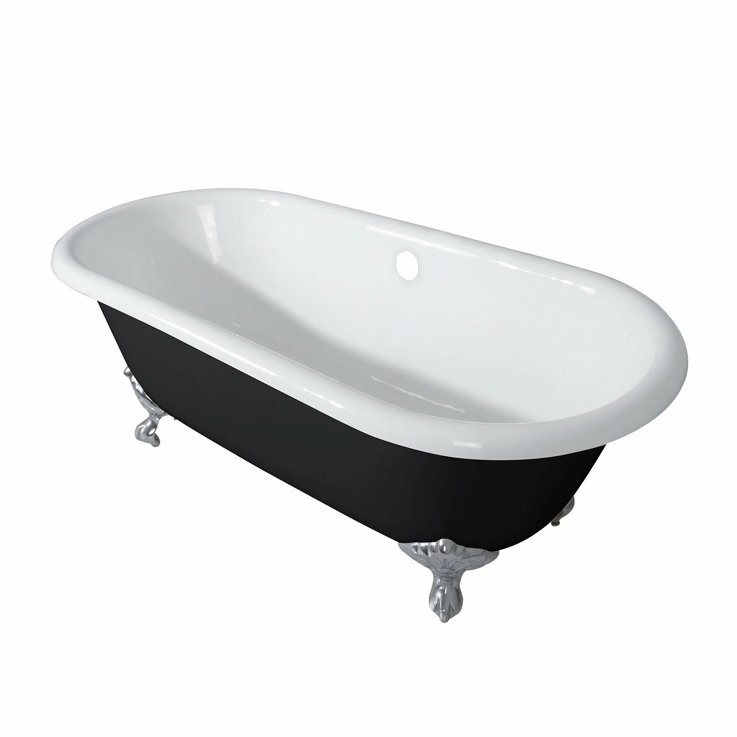 Aqua Eden VBTND663013NB8 66-Inch Cast Iron Double Ended Clawfoot Tub (No Faucet Drillings), Black/White/Brushed Nickel